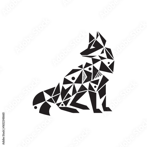 Tribal Arctic Fox Silhouette with Decorative Swirls Curved Lines and Cutout Patterns Perfect for Cricut and