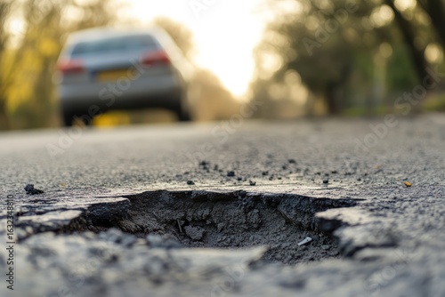 Large Pothole in Asphalt Road