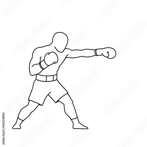 A minimalist line art illustration of a boxer in a fighting stance throwing a straight punch.