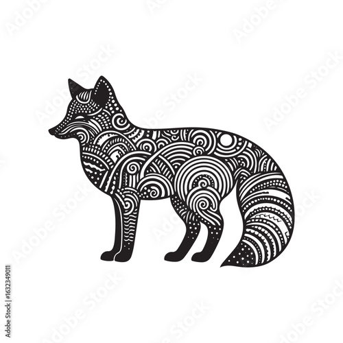 Boho Arctic Fox Silhouette with Tribal Feathers Crescent Moons and Decorative Dots for Cricut and Laser Cut Crafts