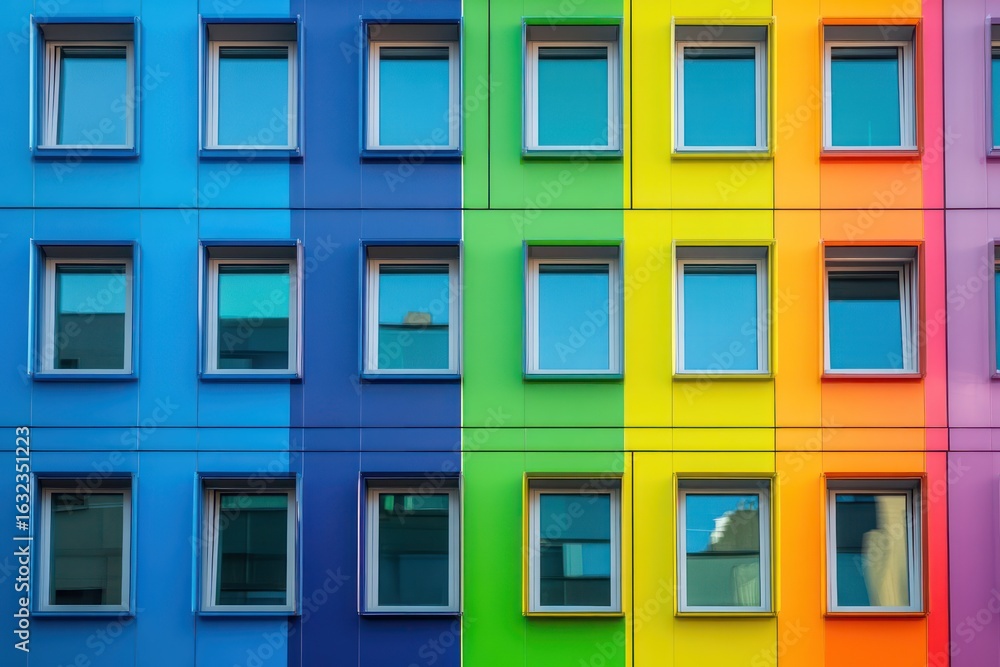 Fototapeta premium Modern Facade with Rainbow Windows
