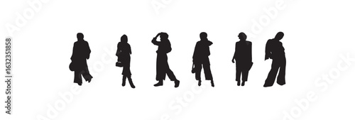 Muslim women wearing hijabs vector illustration. Elegant and modest female silhouettes, perfect for cultural, religious, fashion, and diversity-themed graphic designs.