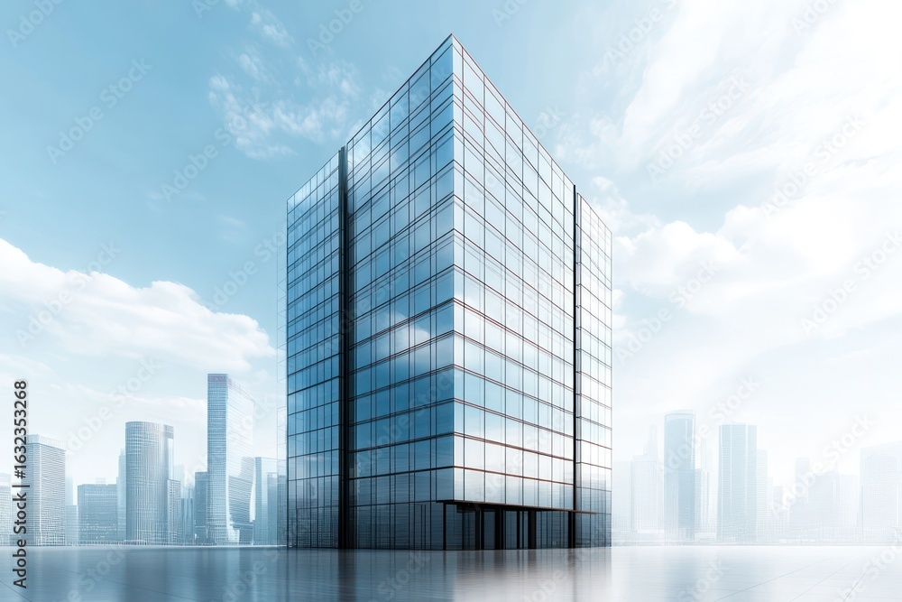 Fototapeta premium Modern office skyscraper with reflective glass facade
