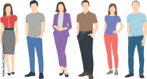 Diverse group of professionals, business attire, casual clothing, standing together, teamwork, collaboration, office environment, modern workplace, corporate team, unity