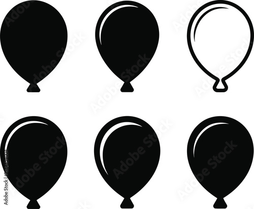 Six Black Balloon Icons With Different Styles On White Background balloons