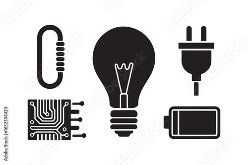 Collection of electrical and electronic components icons