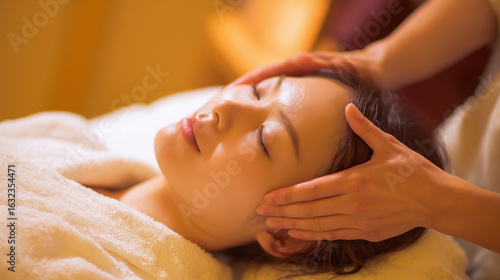 ヘッドスパを受けている女性