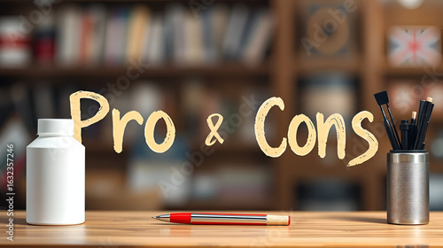 Word writing text Pros Cons. Business photo showcasing advantages and disadvantages observed while examining a product