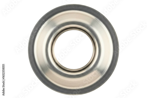 Single metal grommet or eyelet for fabric and curtain hardware isolated on a transparent background