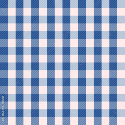 Seamless Blue and White Checkerboard Plaid Fabric Pattern Striking, vibrant, and modern. Applications: Textiles and apparel: shirts, skirts, pants, scarves, bags, tablecloths, bed sheets, towels.
