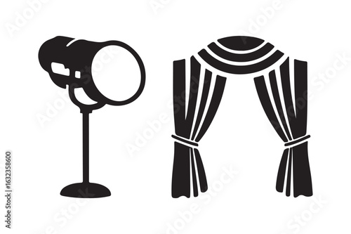 Stage spotlight and curtains icon