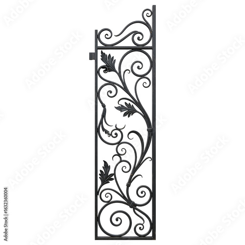 Elegant Black Wrought Iron Gate Panel Design with Floral Scrollwork for Architectural Details