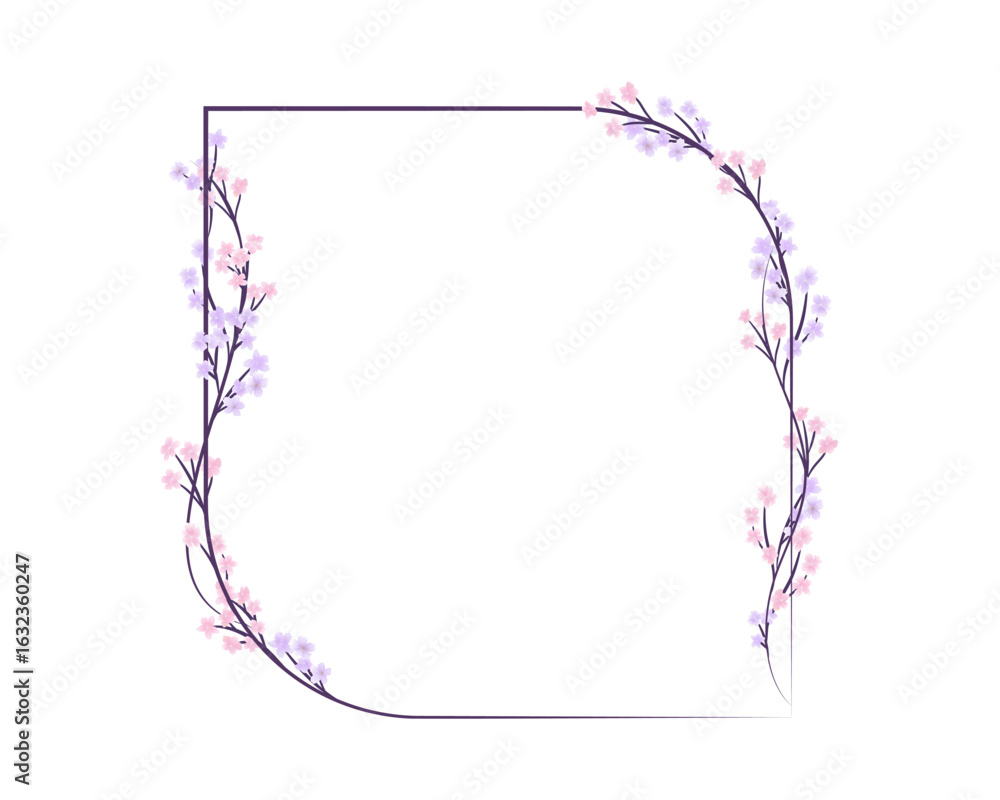 Fototapeta premium creeping little floral frame with tiny flower isolated on white background
