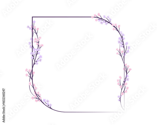 creeping little floral frame with tiny flower isolated on white background