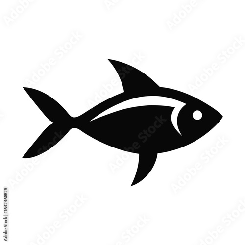 Minimalist Neon Tetra Fish Silhouette Small Slender Vector on White Background