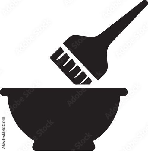 Hair dye bowl and brush isolated on white background, salon equipment