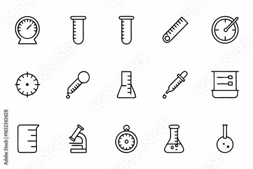 A clean and technical line art set for showcasing scientific measurement in minimalistic form. Suitable for STEM projects, classroom decor, and scientific journals.