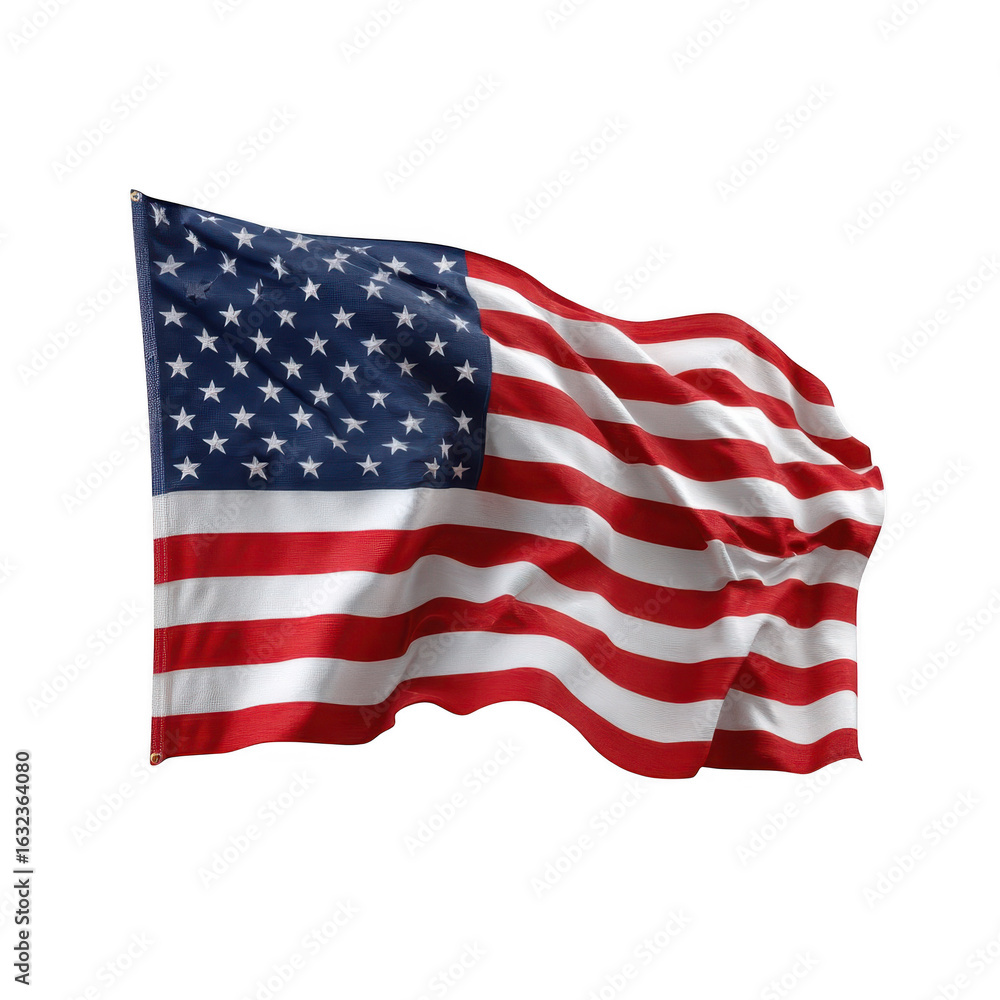 Fototapeta premium Waving american flag with stars and stripes isolated on transparent background