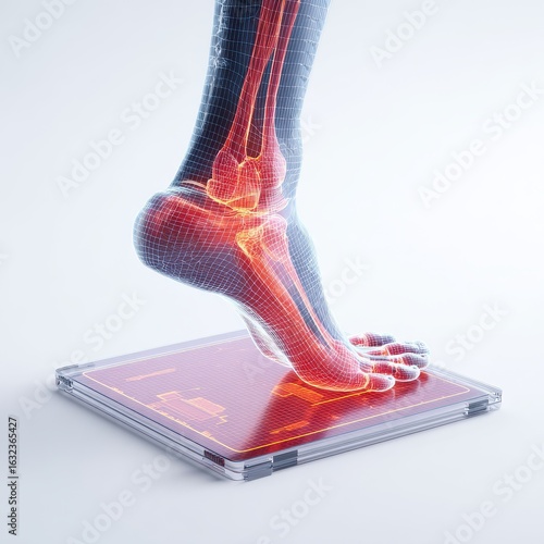 Human foot anatomy scan on glowing digital platform image