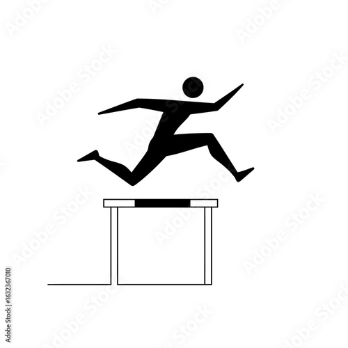 A minimalist black pictogram of an athlete jumping over a hurdle, representing a track and field event.