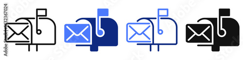 Vector icon or logo of mailbox with letter related to e-mail, messaging and communication, postal service. Symbols for website or app UI, logo design, illustration