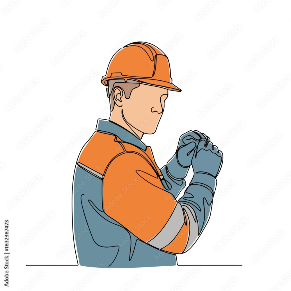 Fototapeta premium Municipal worker illustration showing street maintenance and repair with a clean line art style. Infrastructure worker performing street maintenance,