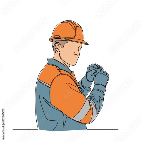Municipal worker illustration showing street maintenance and repair with a clean line art style. Infrastructure worker performing street maintenance,