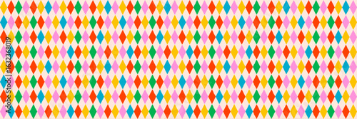 Circus diamond rhombus seamless pattern in multicolor. Harlequin background v...