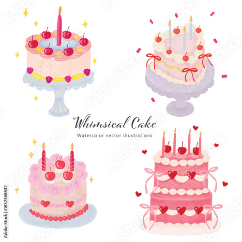Whimsical cake watercolor illustrations