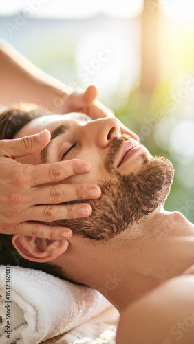 young man having a face massage