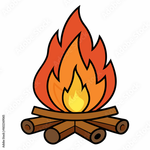 Bonfire wood flames Vector illustration of a wood fire. Fire, flame, campfire on a white background