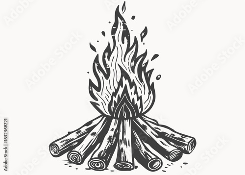 wood fire fire, flame, campfire, vintage style Minimalist concept vector illustration