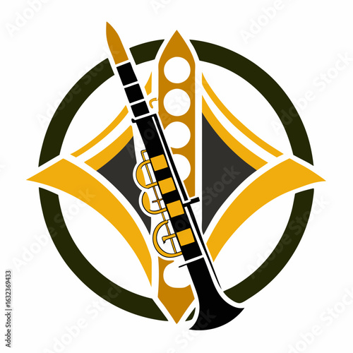Clarinet Outline Vector, Simple Woodwind Instrument Illustration for Music logo Design