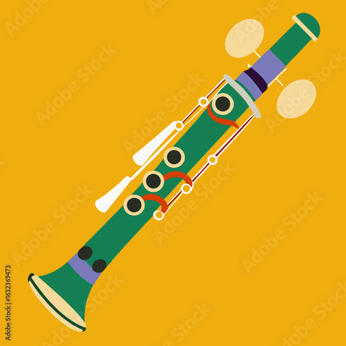 Clarinet Monochrome catton Illustration, Traditional Woodwind Musical Instrument Illustration