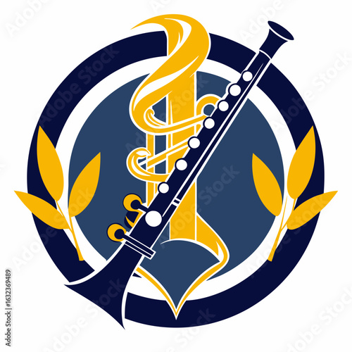 Clarinet Outline Vector, Simple Woodwind Instrument Illustration for Music logo Design