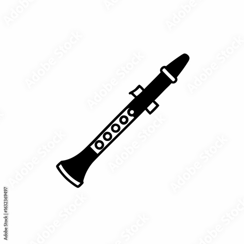 Clarinet Black and White logo and icon Illustration, Classical Woodwind Instrument Engraving Style Illustration