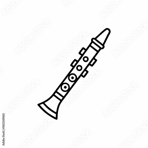 Clarinet Black and White logo and icon Illustration, Classical Woodwind Instrument Engraving Style Illustration
