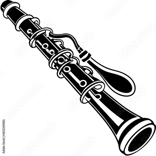 Clarinet Musical Instrument Illustration, silhouette Drawing Vector, Traditional Woodwind Instrument Illustration