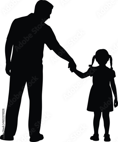 Silhouette of father and daughter, holding hands, emotional bond, family connection, parental guidance, nurturing relationship, love, support, trust, care