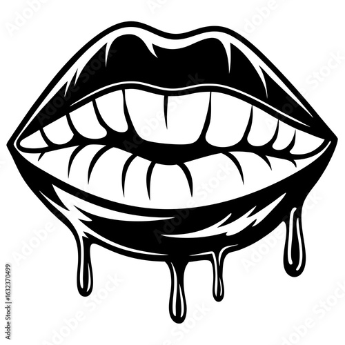 Parted lips. Dripping with pink paint lips Creative vector cartoon illustration