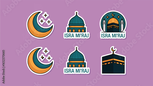 Isra Mi'raj Islamic Celebration Stickers With Moon and Mosque