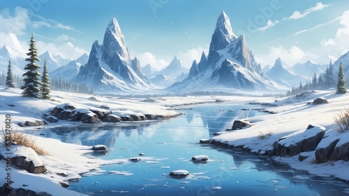 Wallpaper Mural Snowy mountain landscape with serene lake and clear blue sky   Torontodigital.ca