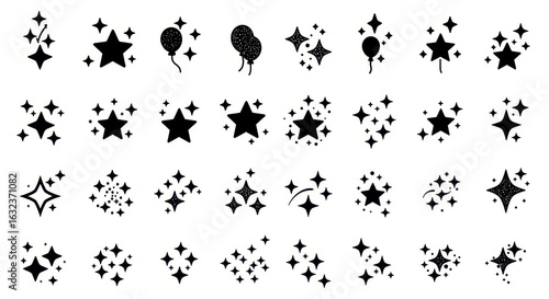Set of star and sparkle shapes isolated on white background