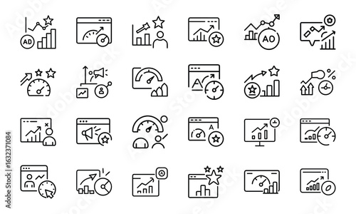24 SEO and Digital Marketing Line Icons  Analytics, Social Media, Automation, Mobile Ads, Global Marketing, Search Optimization Vector Icon Set for Websites, Apps Online Business Projects 