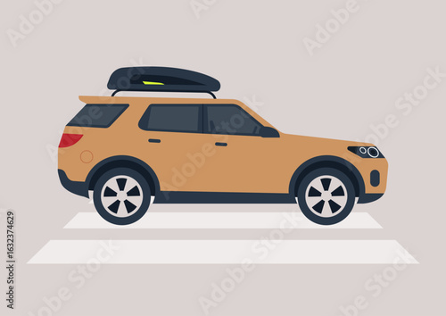 An SUV car occupying a pedestrian crossing in a quiet urban area during daylight hours, clearly emphasizing the disregard for pedestrian right of way