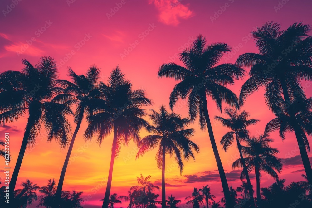 Palm trees silhouette at tropical summer sunset Palm trees silhouette at tropical summer sunset