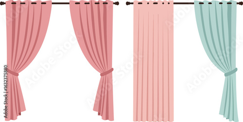 Flat Vector Illustration of Various Window Curtains