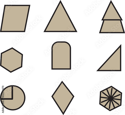 Educational Geometric Shape Grid Featuring 9 Unique Polygon Icons in 3x3 Layout