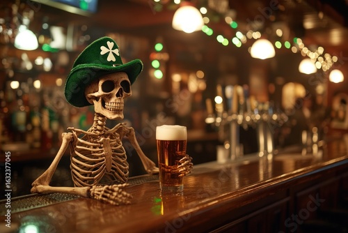 Skeleton at the Bar for St. Patrick's Day