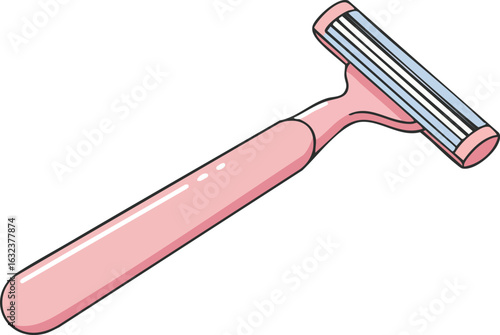 Pink Disposable Shaving Razor Flat Vector Illustration